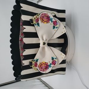 Betsey Johnson Stripe Flower Shoulder Tote Bag